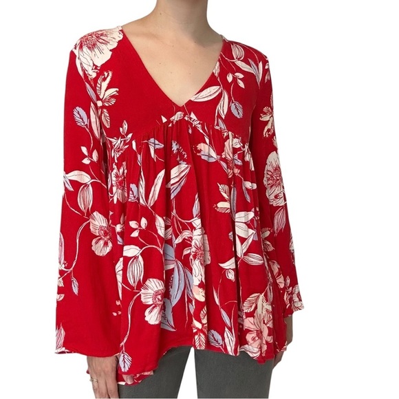 Free People Blouse Flare Sleeve Babydoll Boho Floral Casual Size Extra Small - Picture 8 of 8